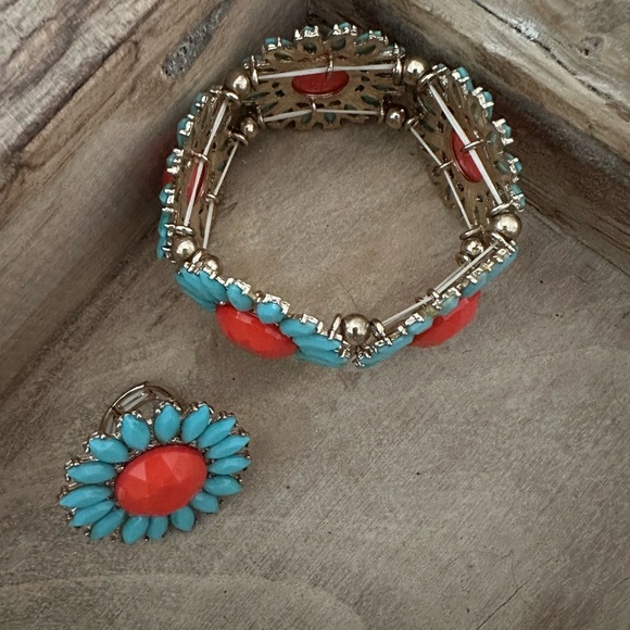 BNIB TURQUOISE AND ORANGE BRACELET/ RING SET USED ONCE FOR SPECIAL EVENT - Picture 7 of 8